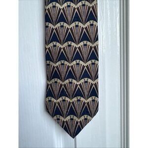 Milano Uomo Navy Gold Men's Necktie Geometric Pattern 100% Silk
